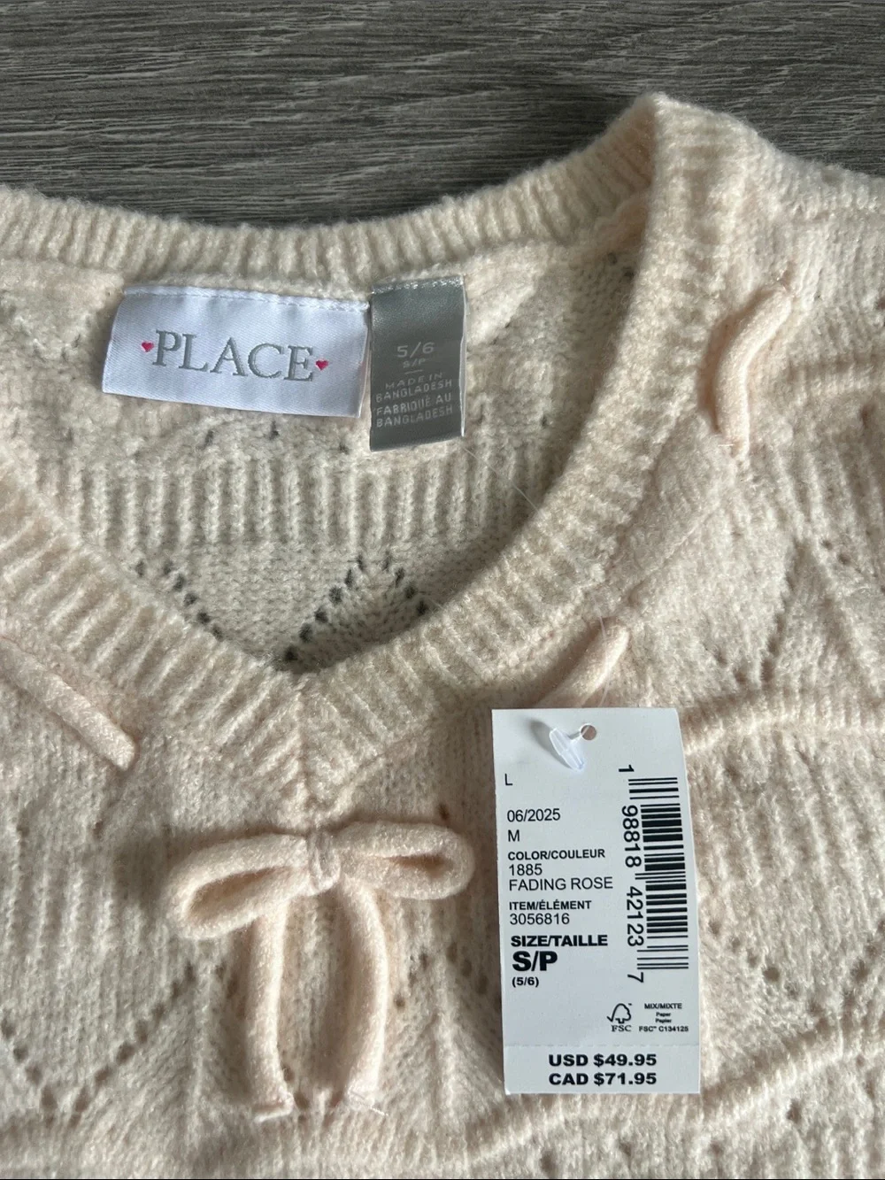 The Children's Place Cream V-Neck Openwork Knit Sweater with Bow